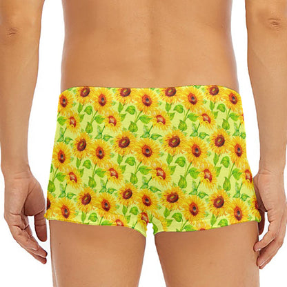 Beige Watercolor Sunflower Pattern Print Men's Short Boxer Briefs