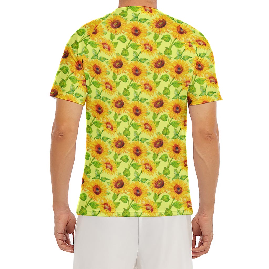 Beige Watercolor Sunflower Pattern Print Men's Short Sleeve Rash Guard