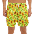 Beige Watercolor Sunflower Pattern Print Men's Split Running Shorts