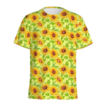Beige Watercolor Sunflower Pattern Print Men's Sports T-Shirt