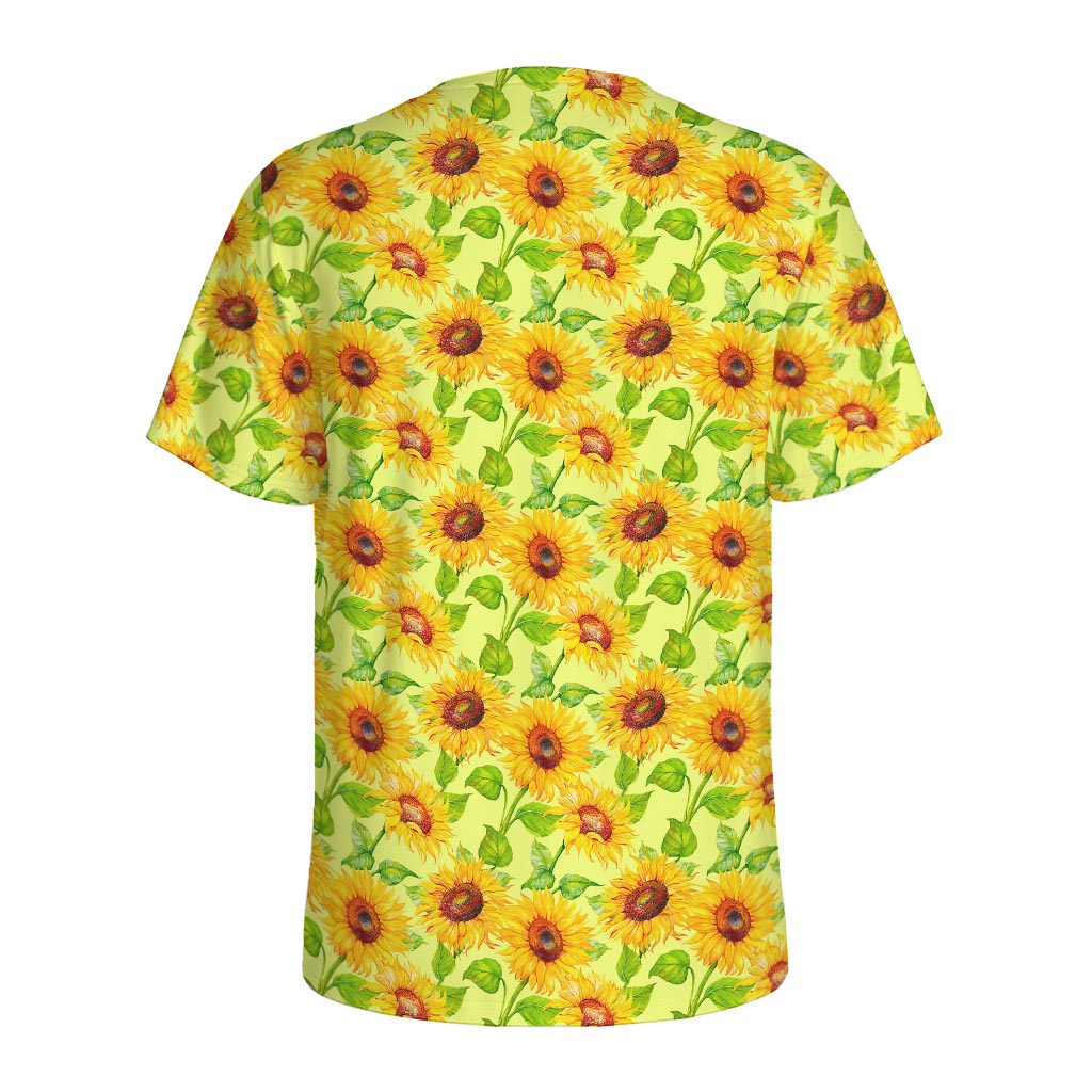 Beige Watercolor Sunflower Pattern Print Men's Sports T-Shirt