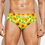 Beige Watercolor Sunflower Pattern Print Men's Swim Briefs