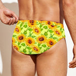 Beige Watercolor Sunflower Pattern Print Men's Swim Briefs
