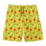 Beige Watercolor Sunflower Pattern Print Men's Swim Trunks
