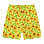Beige Watercolor Sunflower Pattern Print Men's Swim Trunks