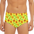 Beige Watercolor Sunflower Pattern Print Men's Triangle Swim Briefs