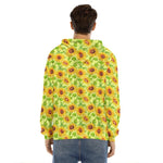 Beige Watercolor Sunflower Pattern Print Men's Velvet Pullover Hoodie