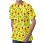 Beige Watercolor Sunflower Pattern Print Men's Velvet T-Shirt