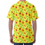 Beige Watercolor Sunflower Pattern Print Men's Velvet T-Shirt