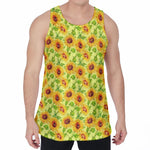 Beige Watercolor Sunflower Pattern Print Men's Velvet Tank Top