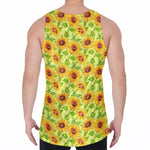 Beige Watercolor Sunflower Pattern Print Men's Velvet Tank Top