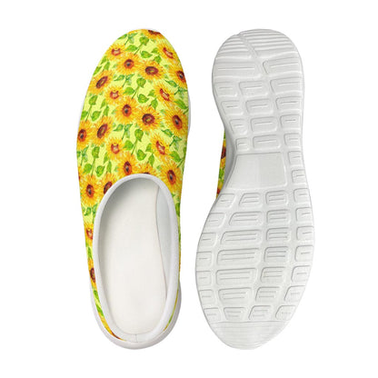 Beige Watercolor Sunflower Pattern Print Mesh Casual Shoes