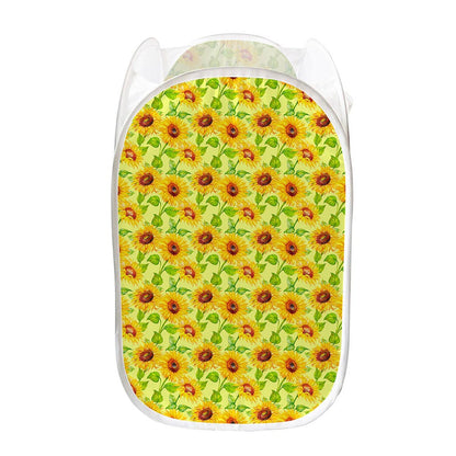 Beige Watercolor Sunflower Pattern Print Mesh Laundry Hamper