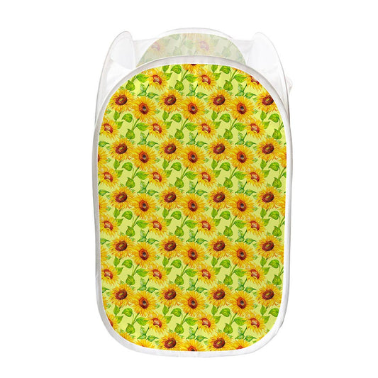 Beige Watercolor Sunflower Pattern Print Mesh Laundry Hamper