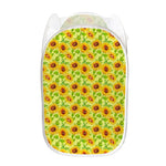 Beige Watercolor Sunflower Pattern Print Mesh Laundry Hamper