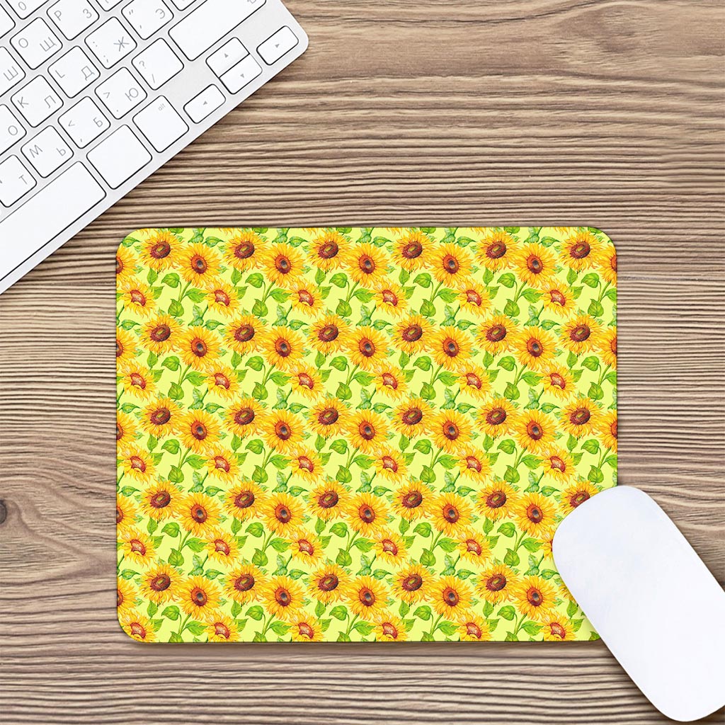 Beige Watercolor Sunflower Pattern Print Mouse Pad