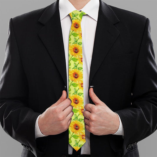Beige Watercolor Sunflower Pattern Print Necktie