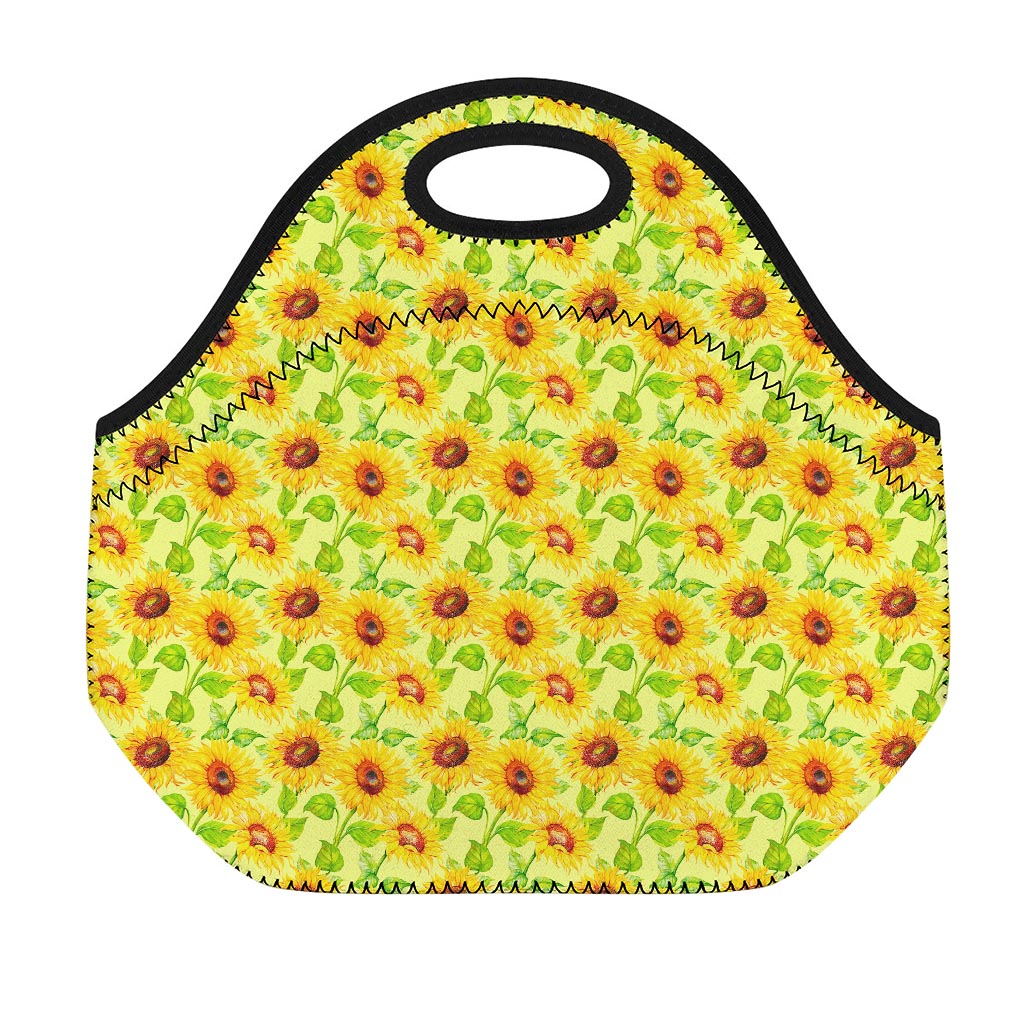 Beige Watercolor Sunflower Pattern Print Neoprene Lunch Bag