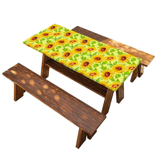 Beige Watercolor Sunflower Pattern Print Picnic Table Cover