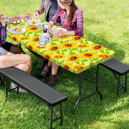 Beige Watercolor Sunflower Pattern Print Picnic Table Cover