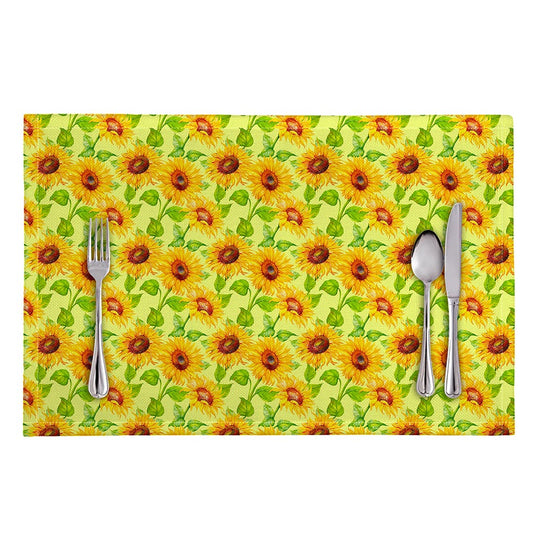 Beige Watercolor Sunflower Pattern Print Placemat