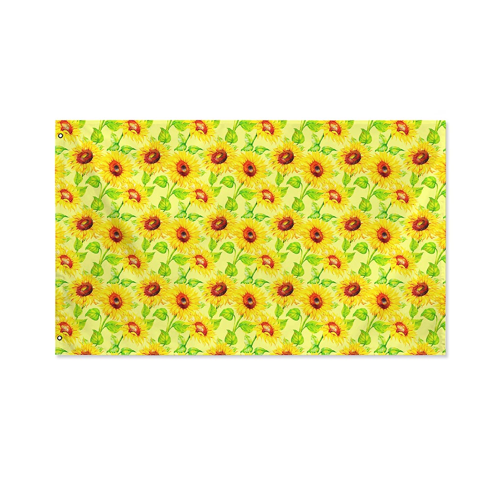 Beige Watercolor Sunflower Pattern Print Polyester Flag
