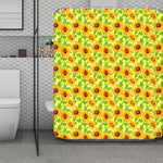 Beige Watercolor Sunflower Pattern Print Polyester Shower Curtain