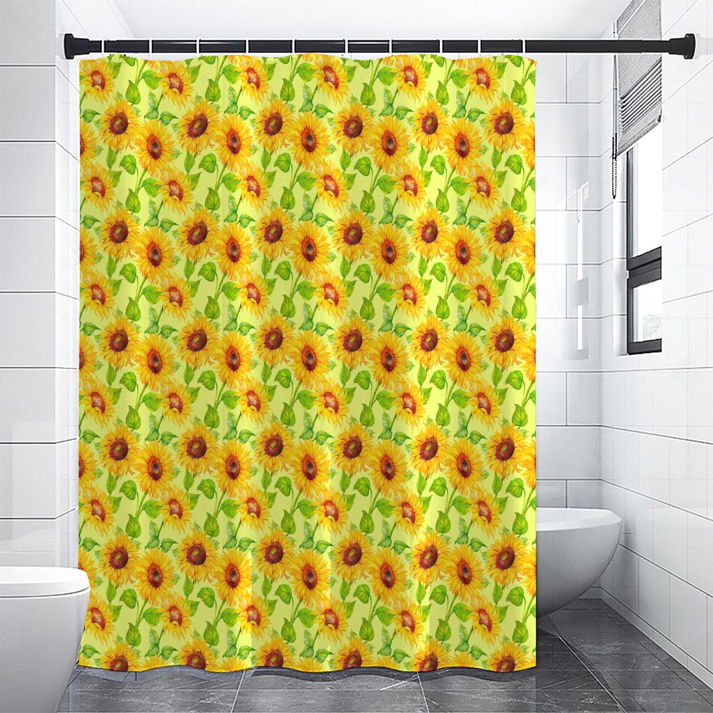 Beige Watercolor Sunflower Pattern Print Premium Shower Curtain