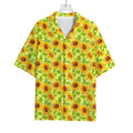Beige Watercolor Sunflower Pattern Print Rayon Hawaiian Shirt