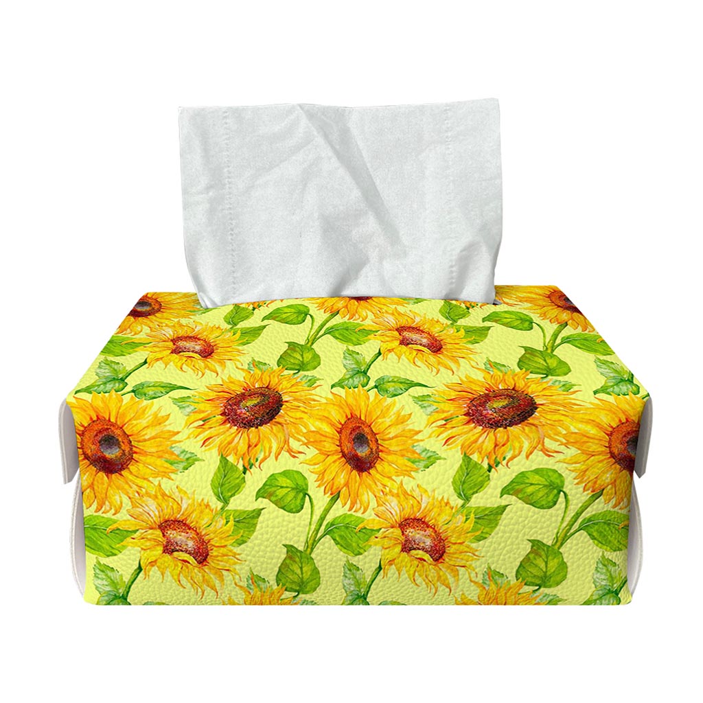 Beige Watercolor Sunflower Pattern Print Rectangle Tissue Box Cover