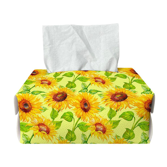 Beige Watercolor Sunflower Pattern Print Rectangle Tissue Box Cover