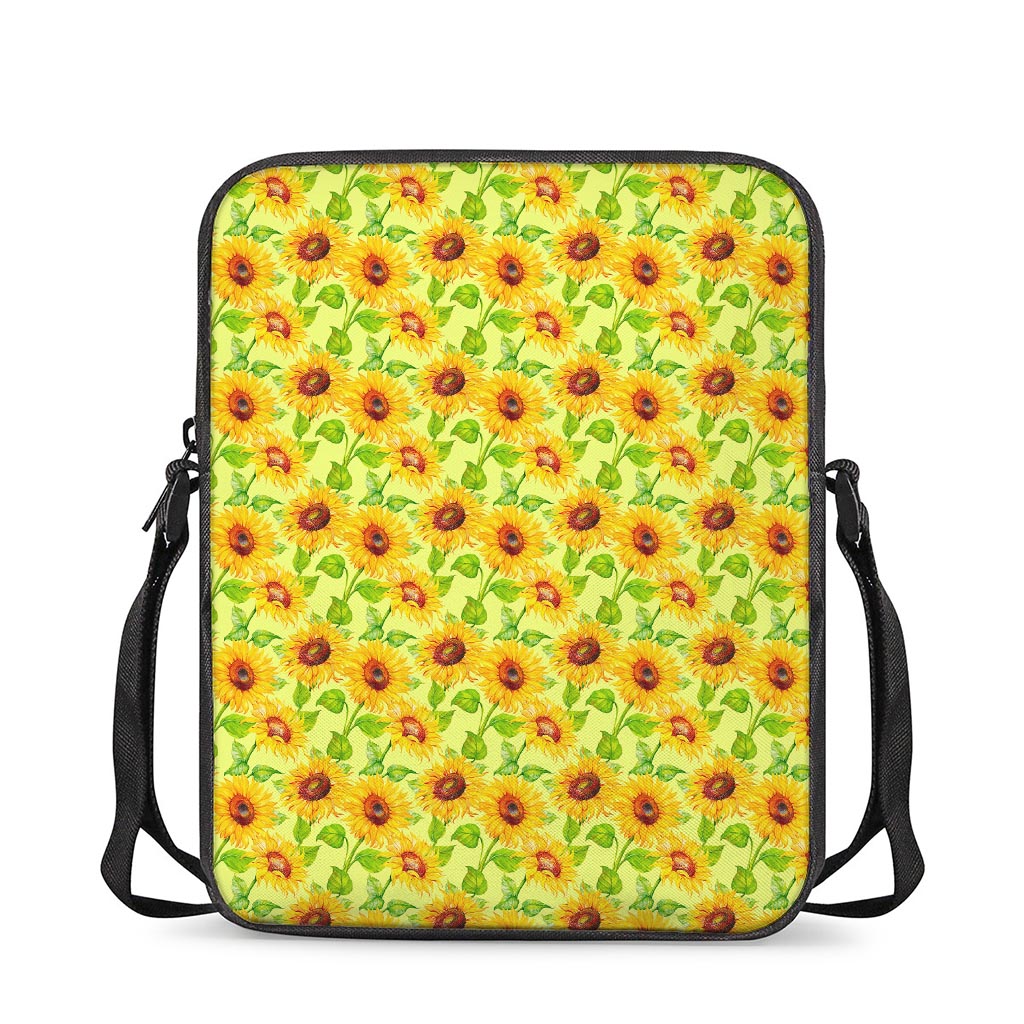 Beige Watercolor Sunflower Pattern Print Rectangular Crossbody Bag