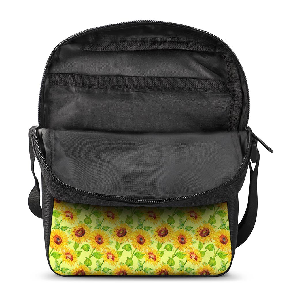 Beige Watercolor Sunflower Pattern Print Rectangular Crossbody Bag