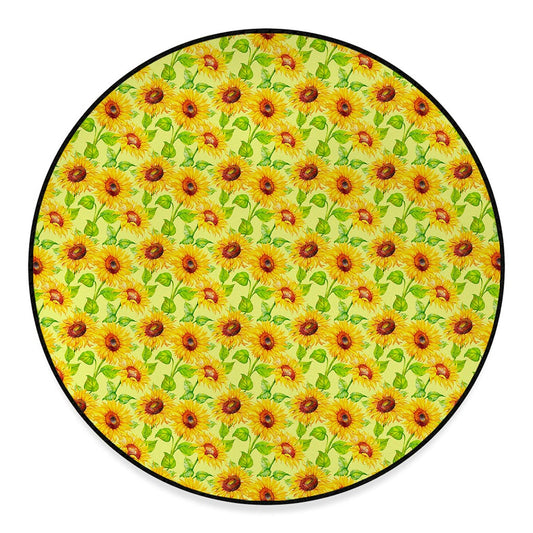 Beige Watercolor Sunflower Pattern Print Round Floor Mat
