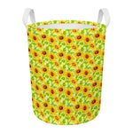 Beige Watercolor Sunflower Pattern Print Round Laundry Basket
