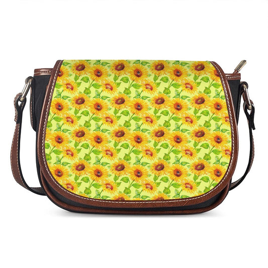Beige Watercolor Sunflower Pattern Print Saddle Bag