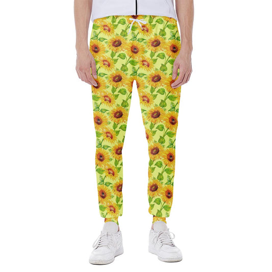 Beige Watercolor Sunflower Pattern Print Scuba Joggers