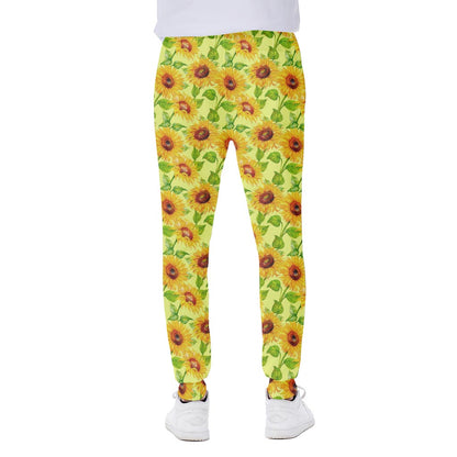 Beige Watercolor Sunflower Pattern Print Scuba Joggers