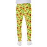 Beige Watercolor Sunflower Pattern Print Scuba Joggers