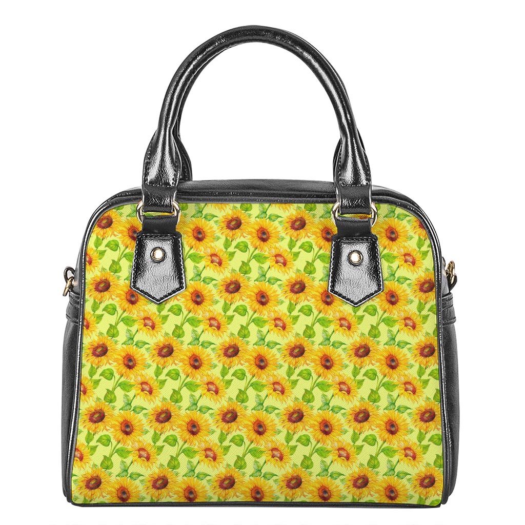 Beige Watercolor Sunflower Pattern Print Shoulder Handbag