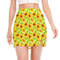 Beige Watercolor Sunflower Pattern Print Side Slit Mini Skirt