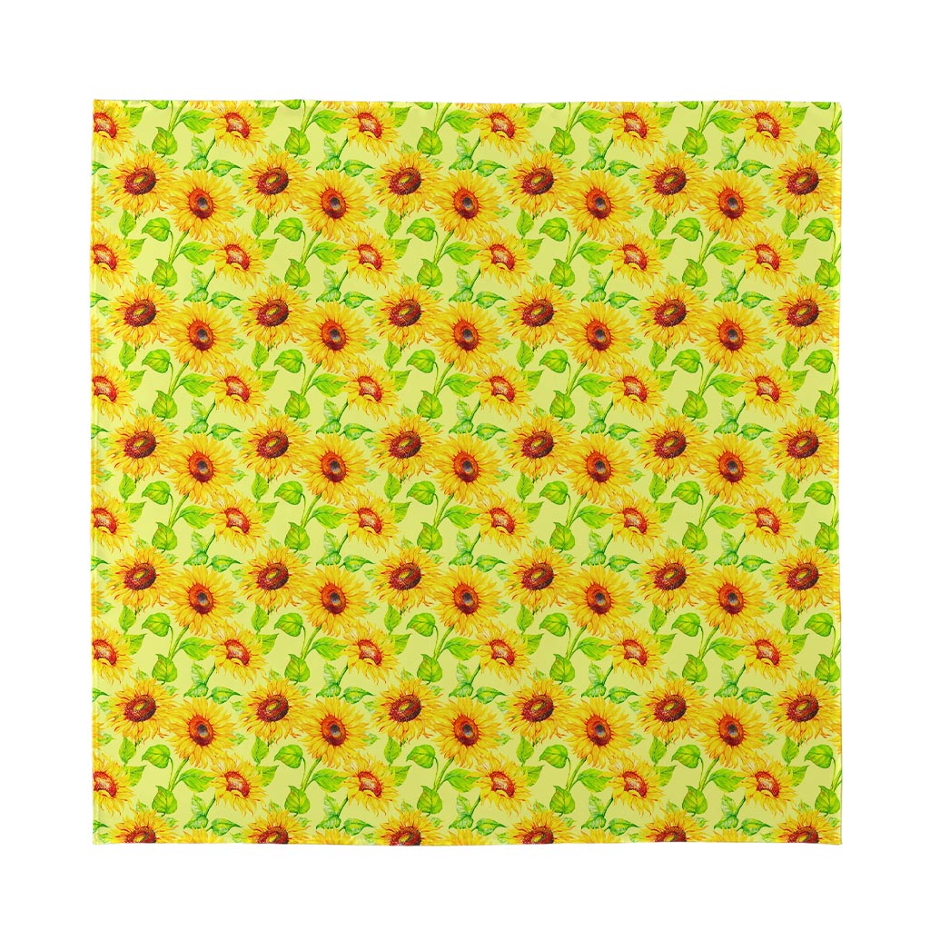 Beige Watercolor Sunflower Pattern Print Silk Bandana