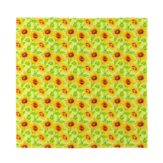 Beige Watercolor Sunflower Pattern Print Silk Bandana