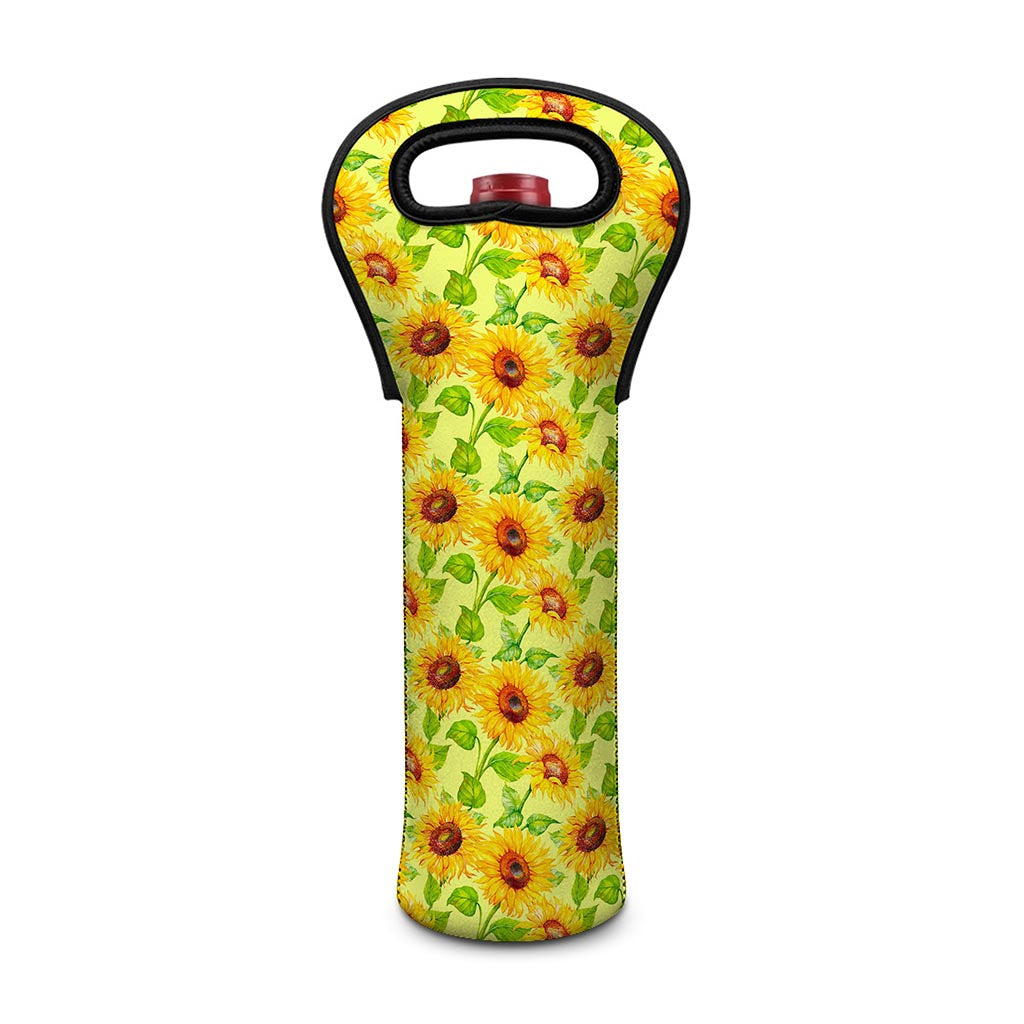 Beige Watercolor Sunflower Pattern Print Single Neoprene Wine Tote