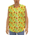 Beige Watercolor Sunflower Pattern Print Sleeveless Baseball Jersey
