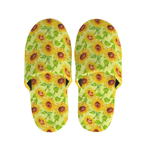 Beige Watercolor Sunflower Pattern Print Slippers