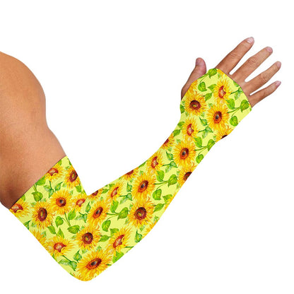Beige Watercolor Sunflower Pattern Print Sun Protection Arm Sleeves