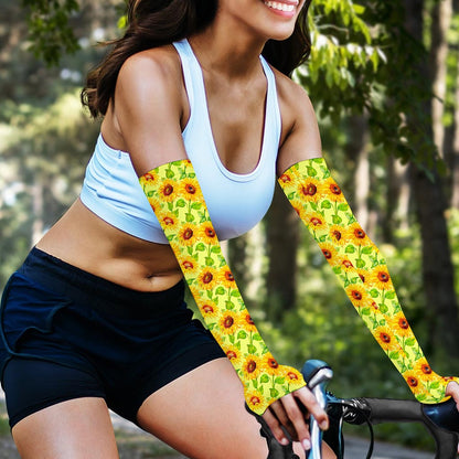 Beige Watercolor Sunflower Pattern Print Sun Protection Arm Sleeves