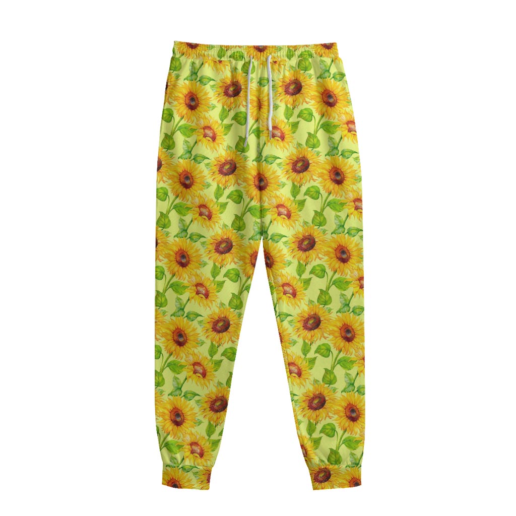 Beige Watercolor Sunflower Pattern Print Sweatpants