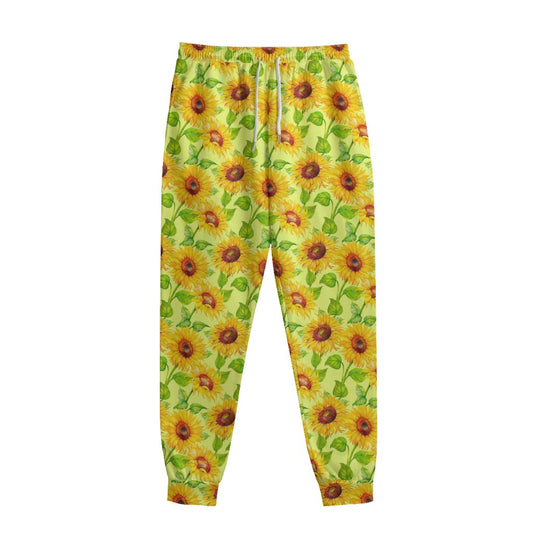 Beige Watercolor Sunflower Pattern Print Sweatpants